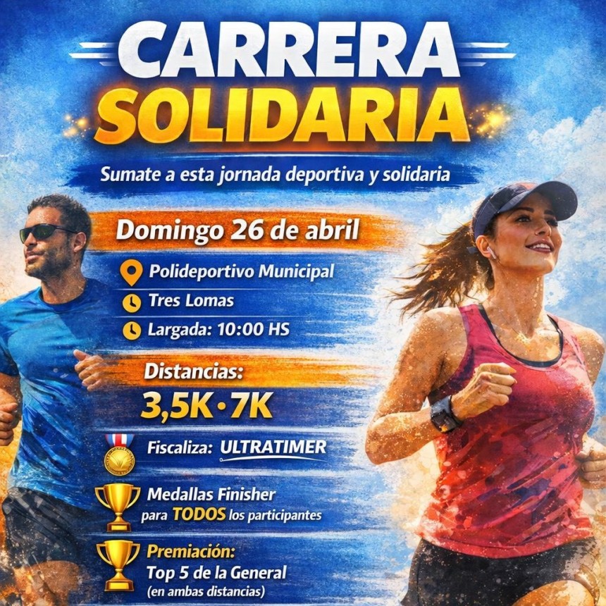 Tres Lomas se prepara para una carrera solidaria en el Polideportivo Municipal